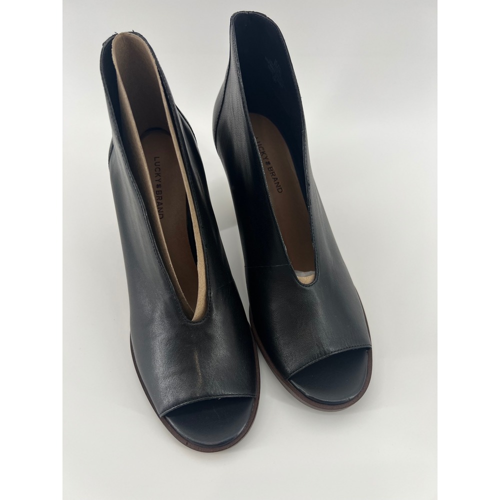 Lucky Brand Joal Leather Open Toe Stacked Heel Bootie Size Womens 9 M 40